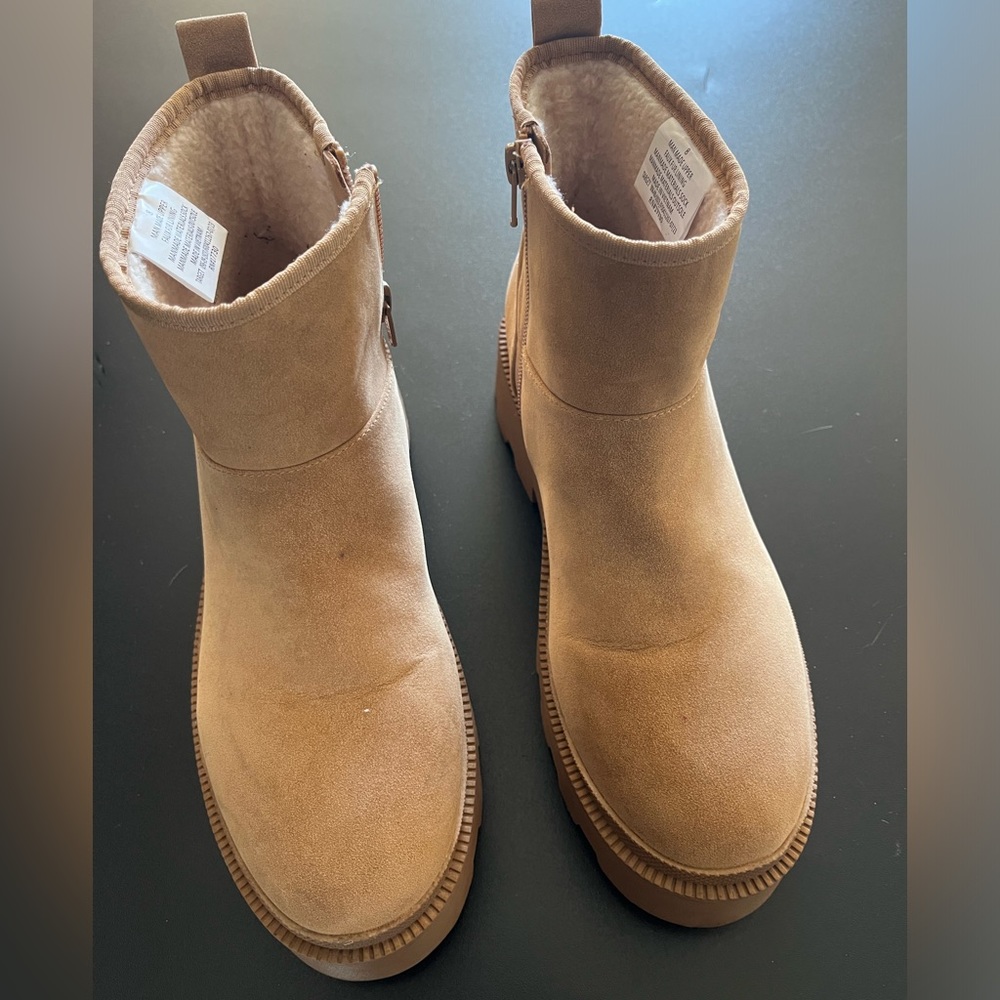 Worn one time wedge style suede boots